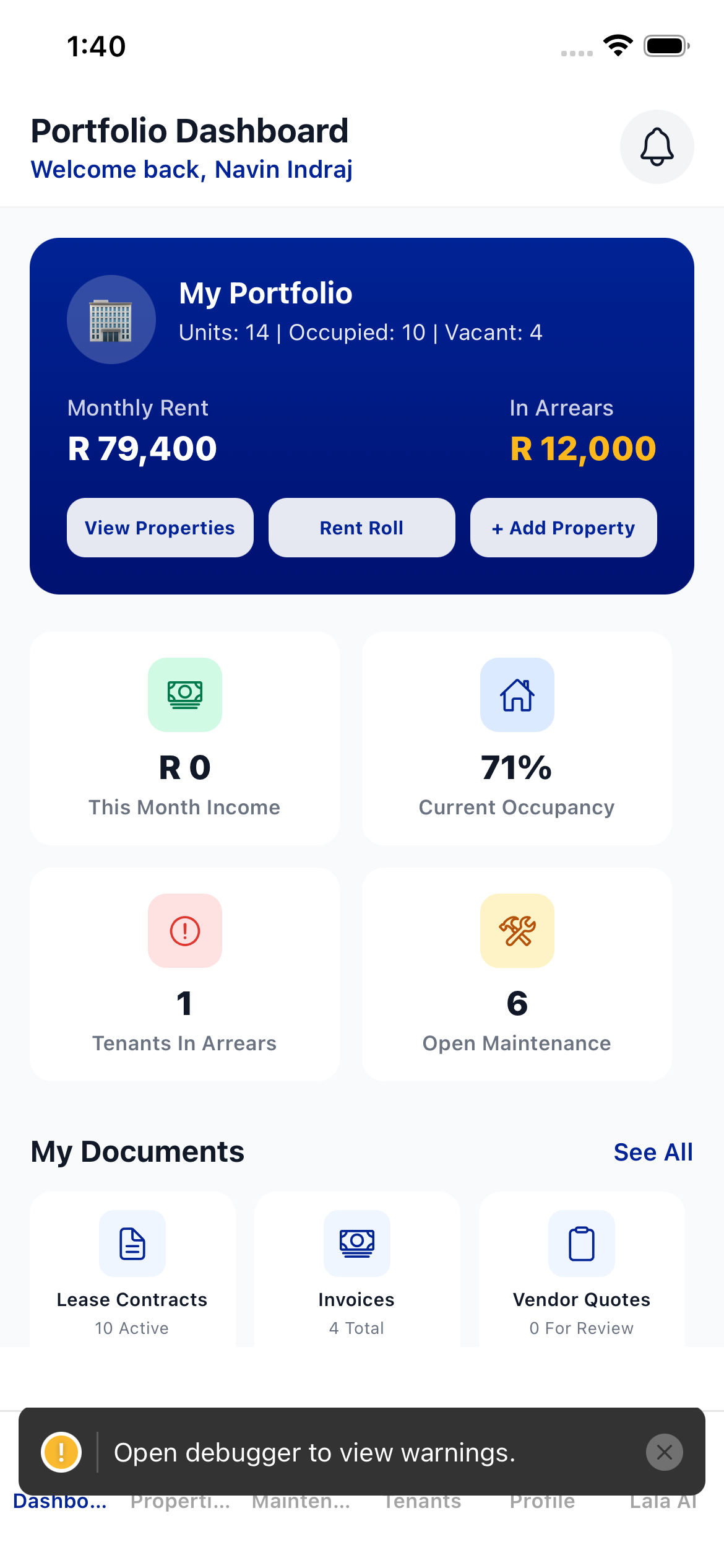 LalaRente owner dashboard