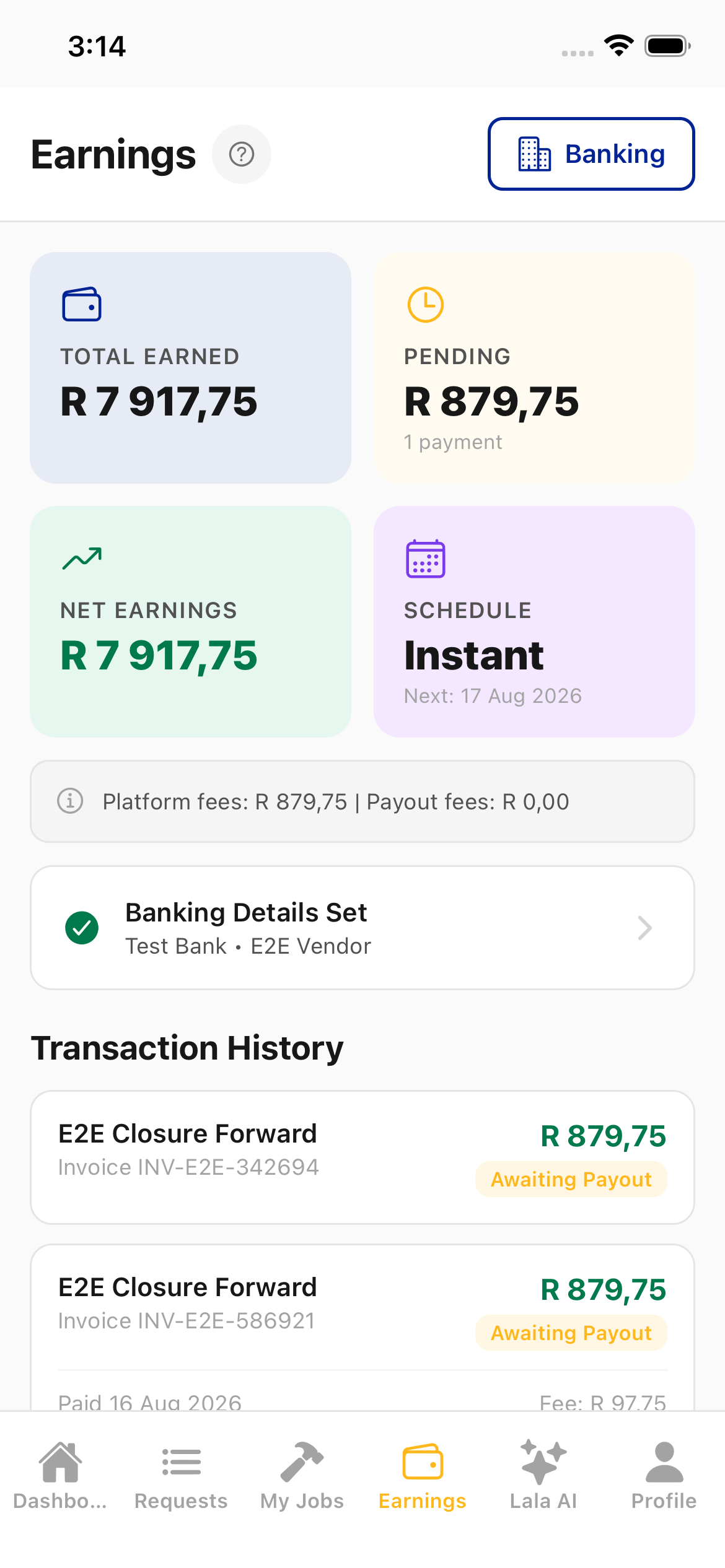 Vendor earnings