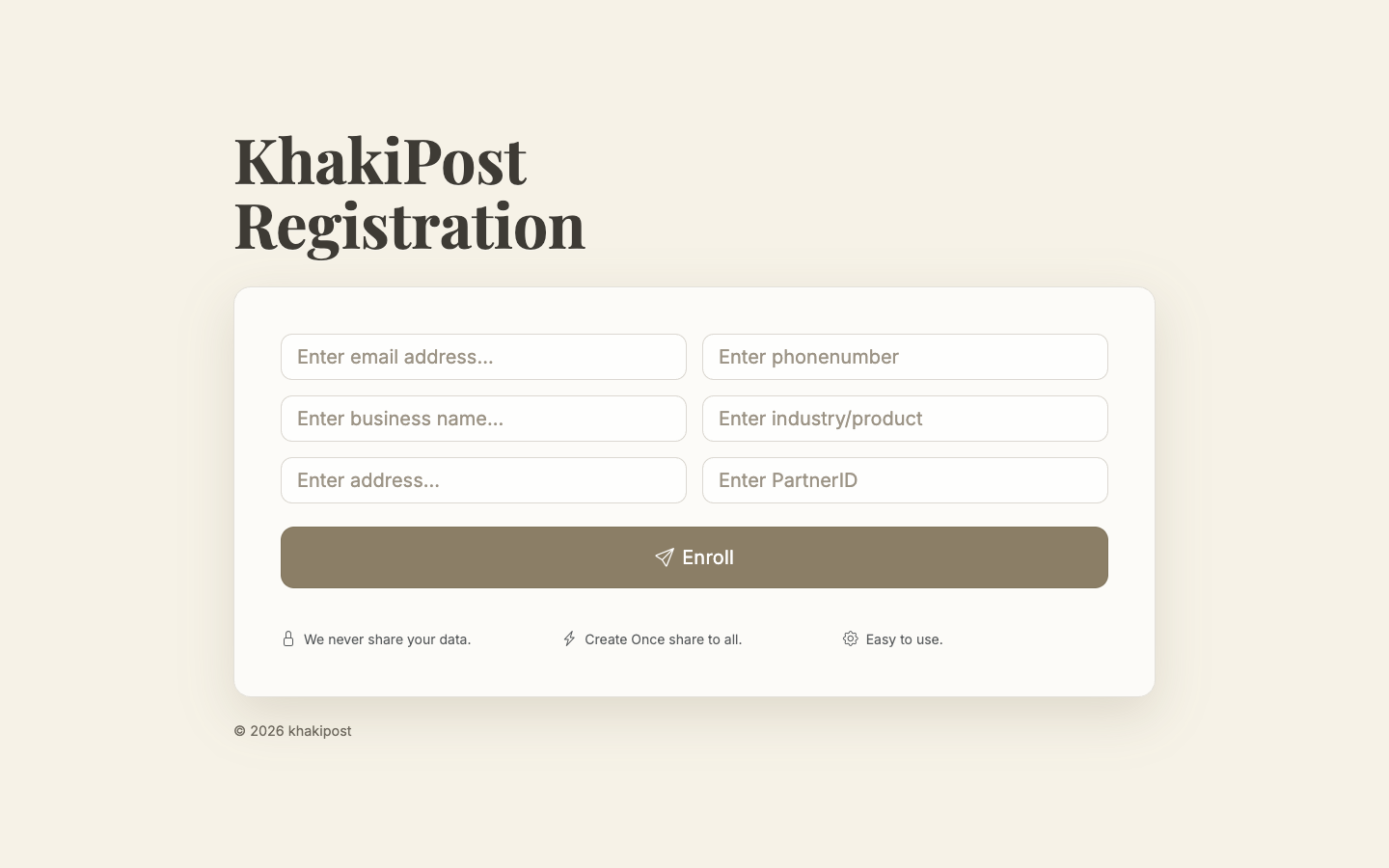 Khaki Post registration